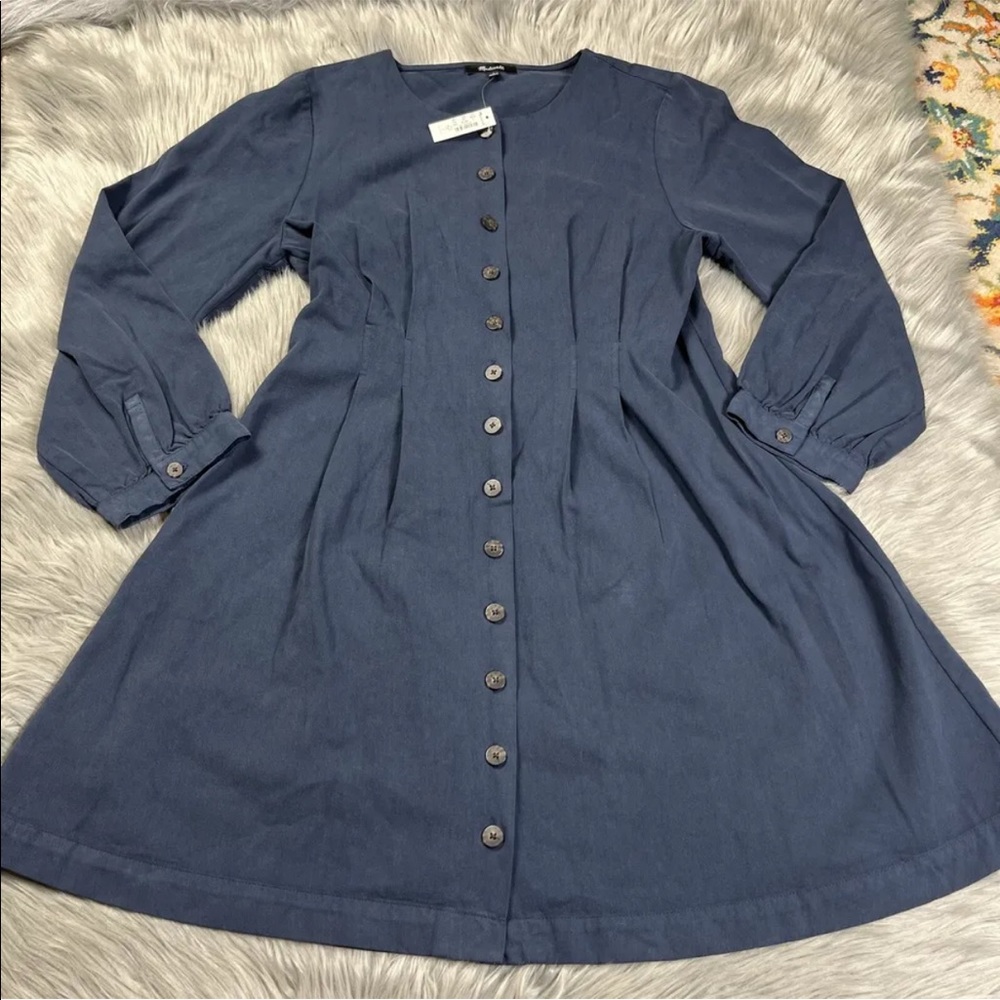 Madewell (Re)sponsible Long Sleeve Blue Button Front Mini Dress - Picture 2 of 13